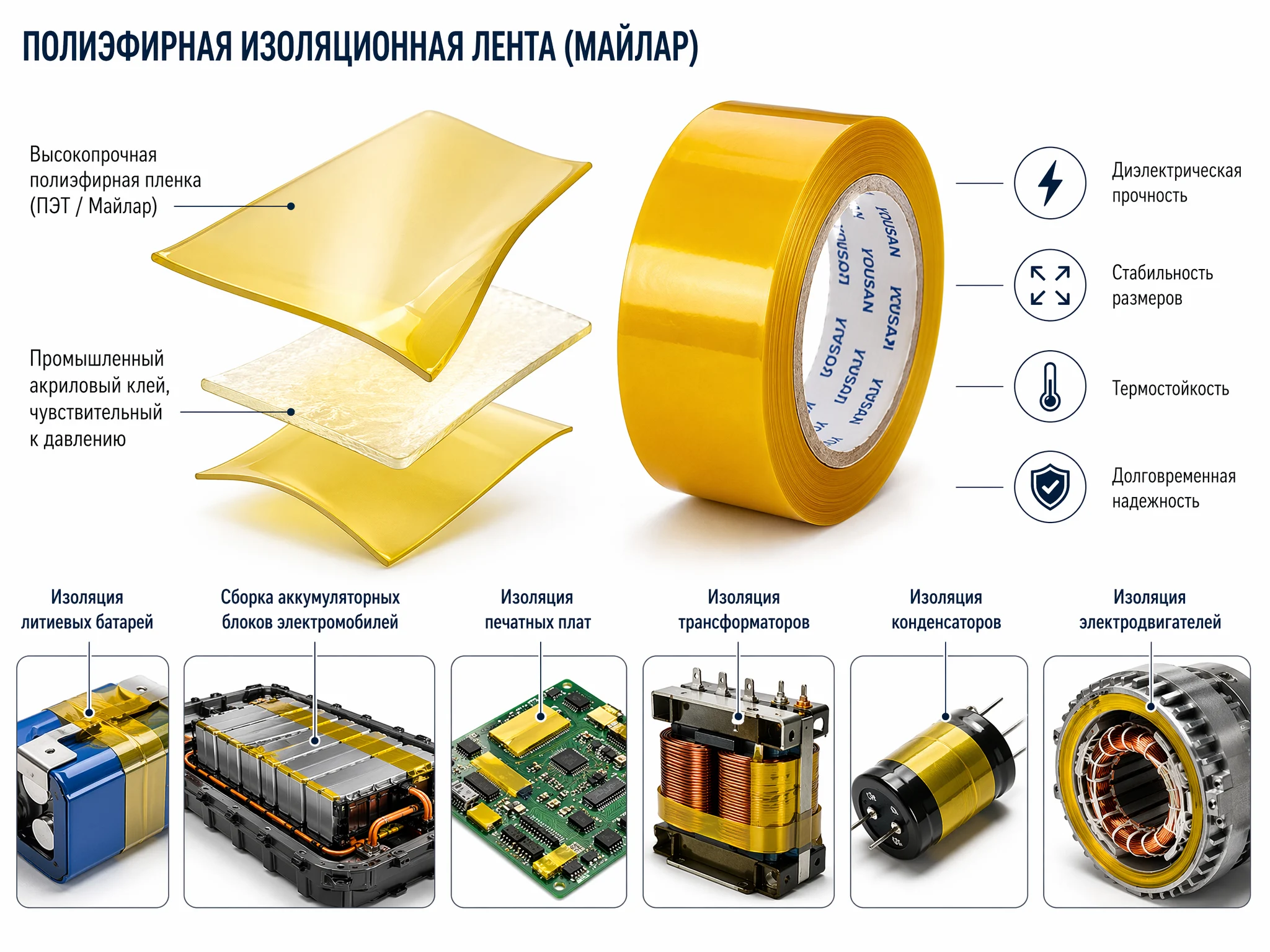 Полиэфирная электроизоляционная лента (Mylar Tape) — структура