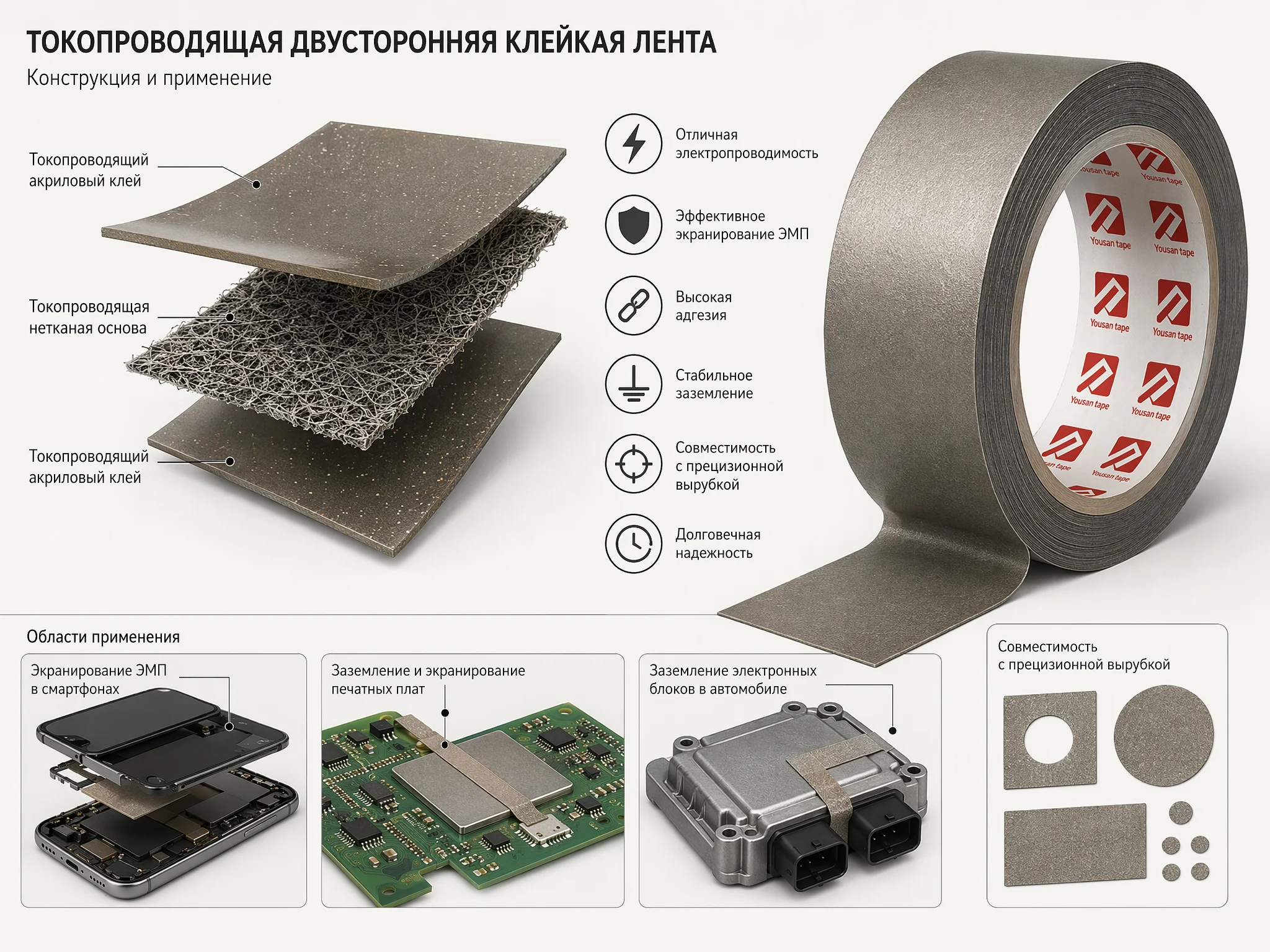 Электропроводящая двухсторонняя клейкая лента — структура